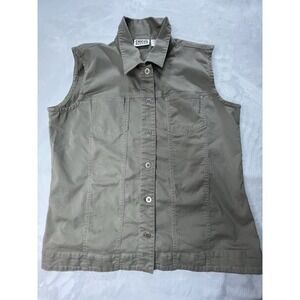 VTG Chico's Design Size 2 Womens Large Shirt Vest Sleevless Brown